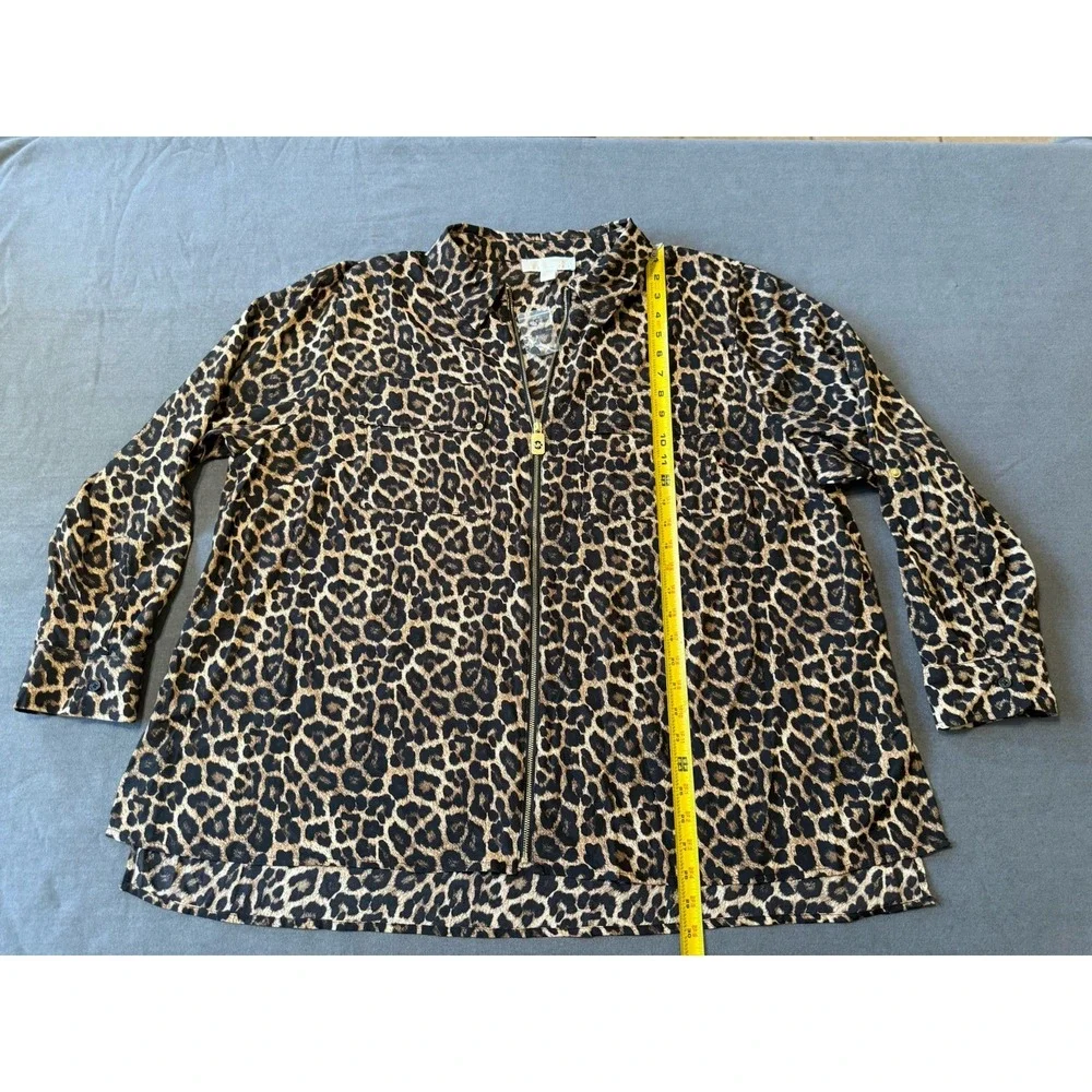 NEW Michael Kors Leopard Print Zip Front Blouse Top Women's Plus Size 3X